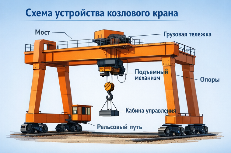Схема козлового крана Устройство козлового крана